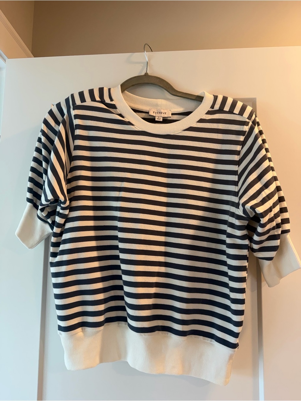 Evereve Navy and White Striped Short Sleeve Sweater Top